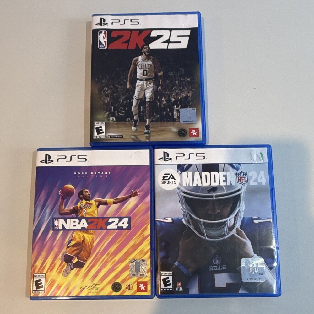 PS5 Sports Game Lot: NBA 2K24 Kobe Bryant Ed, Madden NFL 24, NBA 2K25 w/Cases